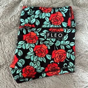 Fleo Red and Green Floral Athletic Shorts